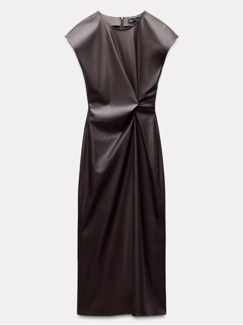 Zara NWT Dark Brown Faux Leather Midi Back Split Dress